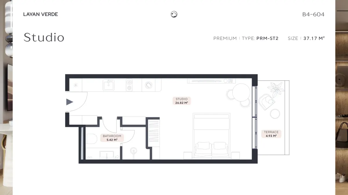 Layout plan text for Layan Verde B4-604 studio type PRM-ST2, 37.17 m² unit in the Phuket resort residence community Layout plan text for Layan Verde B4-604 studio type PRM-ST2, 37.17 m² unit in the Phuket resort residence community