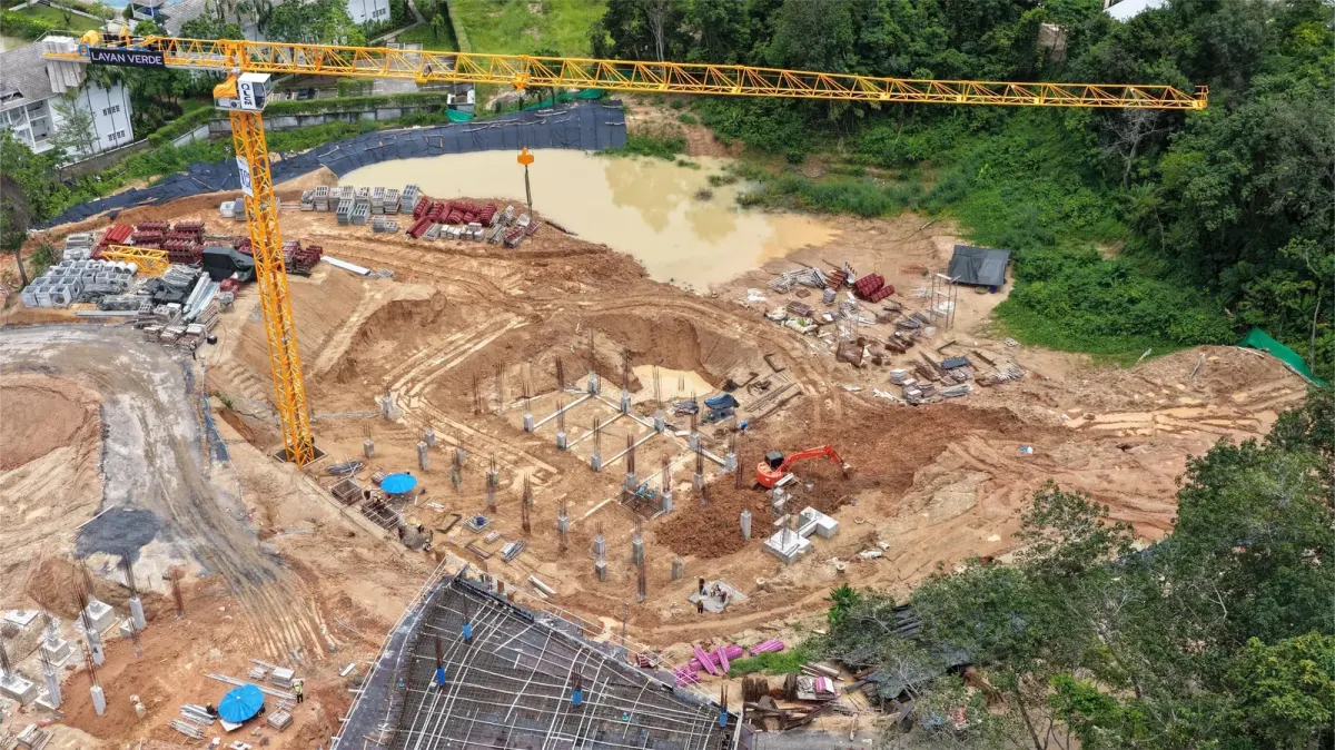 Construction progress at Layan Verde resort residence foundations in Phuket Construction progress at Layan Verde resort residence foundations in Phuket