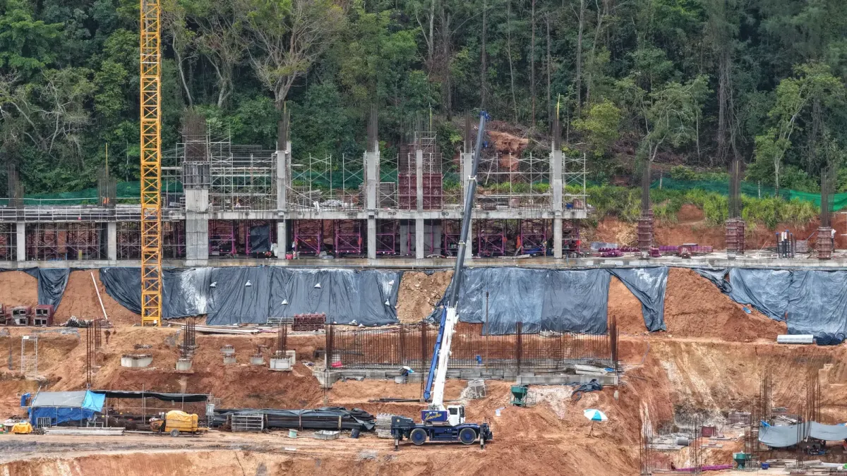 Formwork installation underway on the third floor of a residential building at the Layan Verde construction site in Phuket