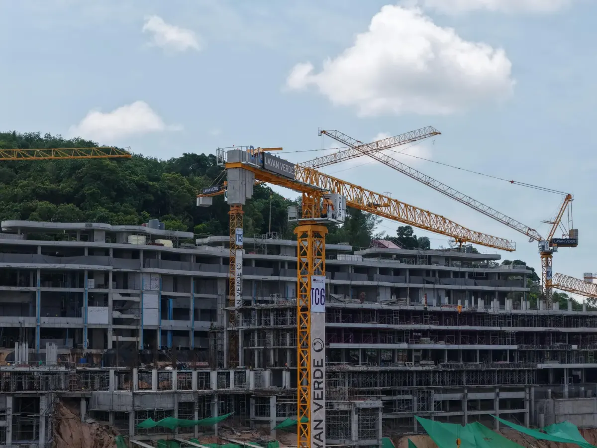 Construction progress on interior walls at the Layan Verde condo development in Phuket