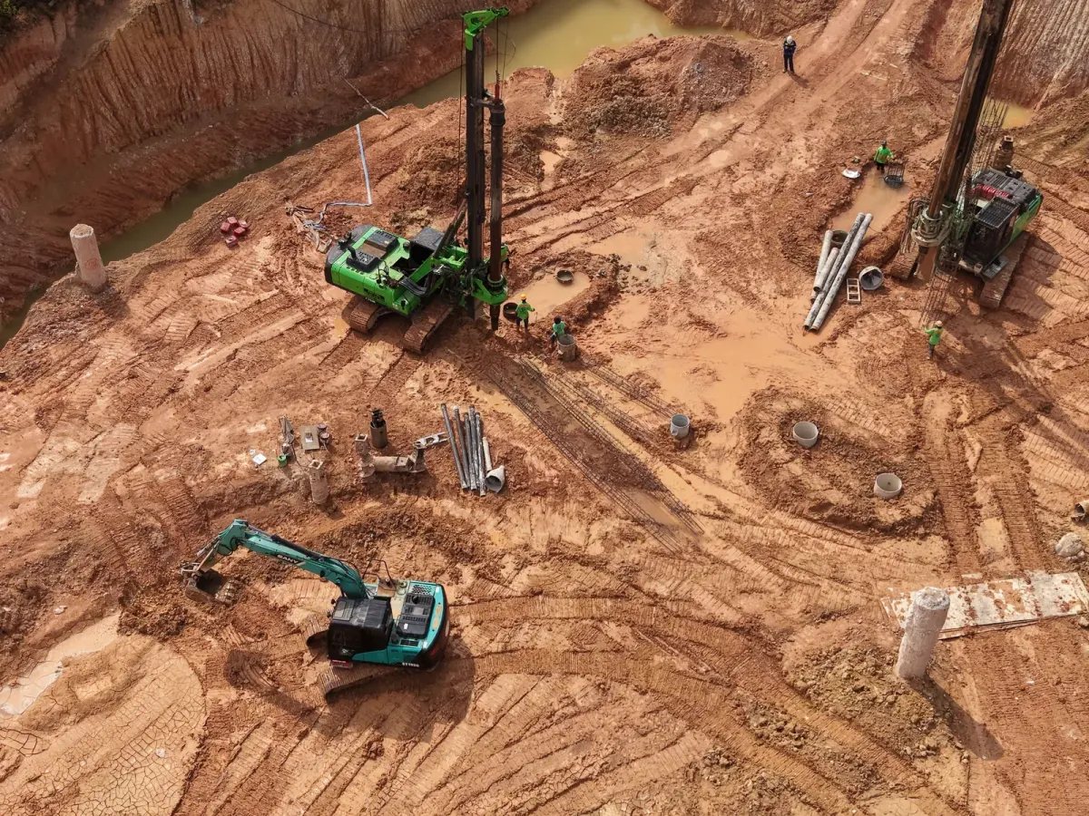Construction site with active pile installation for a new building in Thailand