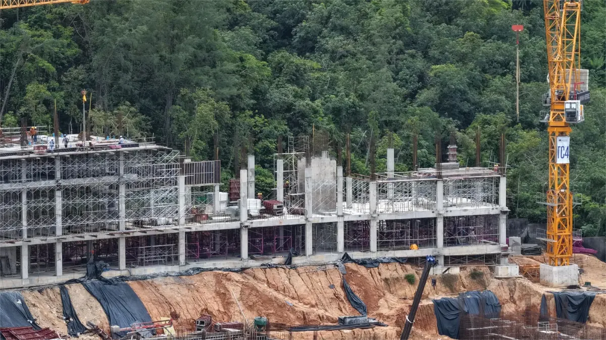 Construction work on upper floors of the Layan Verde residential complex in Phuket, showing progress on building structure